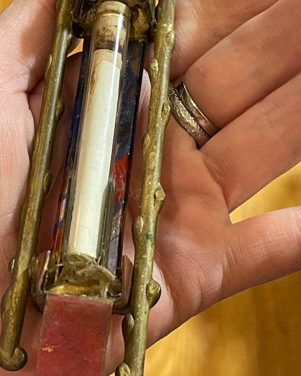 GARY ROSENTHAL JUDAICA FUSED ART GLASS & METAL MEZUZAH with SCROLL 7” Jewish