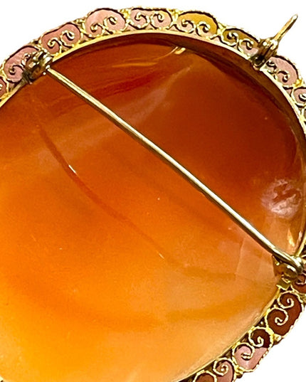Vintage 1960s 375 9k gold Hand carved Sardonyx Shell  Euro Italy Cameo Large