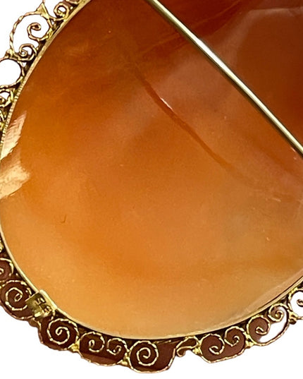 Vintage 1960s 375 9k gold Hand carved Sardonyx Shell  Euro Italy Cameo Large