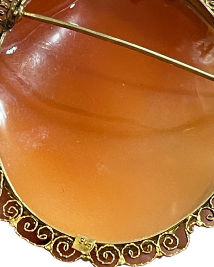 Vintage 1960s 375 9k gold Hand carved Sardonyx Shell  Euro Italy Cameo Large