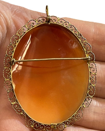 Vintage 1960s 375 9k gold Hand carved Sardonyx Shell  Euro Italy Cameo Large