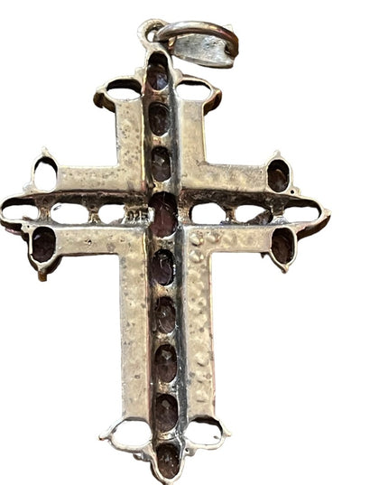 Antique REAL Gemstone Amethyst & Marcasite Cross pendant, 19th century Religious