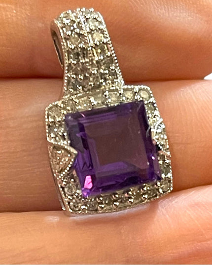 14k White Gold Stunning  3.20 TCW Amethyst & .40 TCW Diamond Pendant
