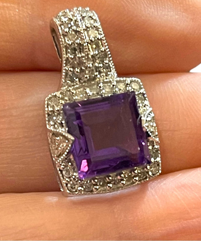 14k White Gold Stunning  3.20 TCW Amethyst & .40 TCW Diamond Pendant