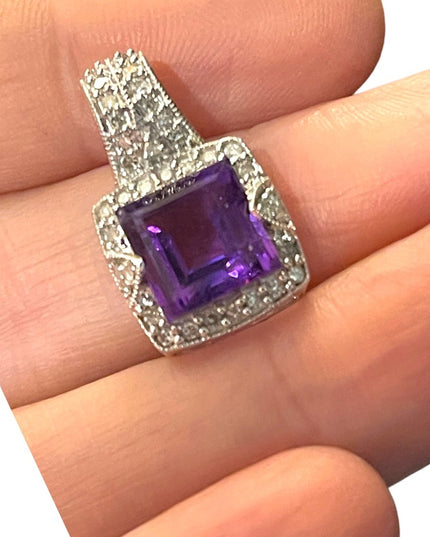 14k White Gold Stunning  3.20 TCW Amethyst & .40 TCW Diamond Pendant