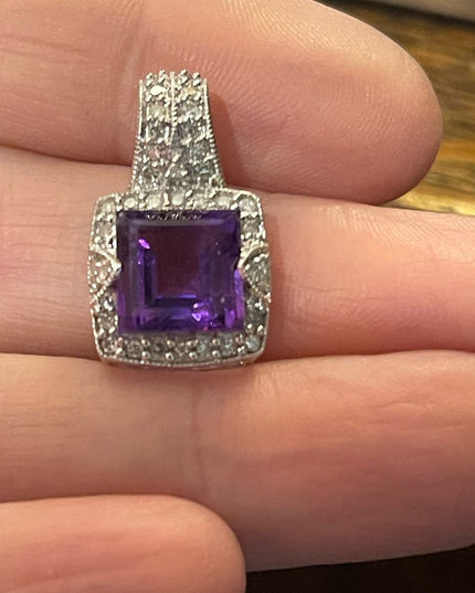 14k White Gold Stunning  3.20 TCW Amethyst & .40 TCW Diamond Pendant