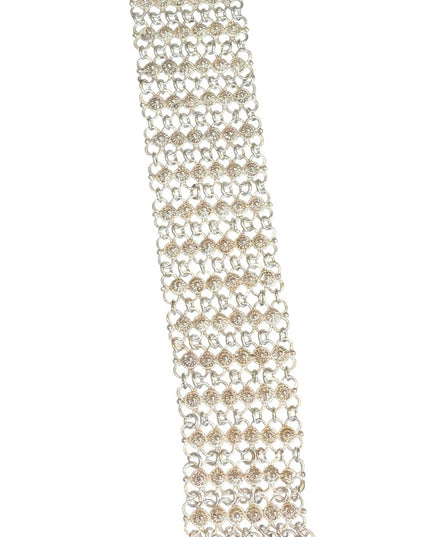 Antique German silver mesh chain link thick bracelet flower buttons Japanese