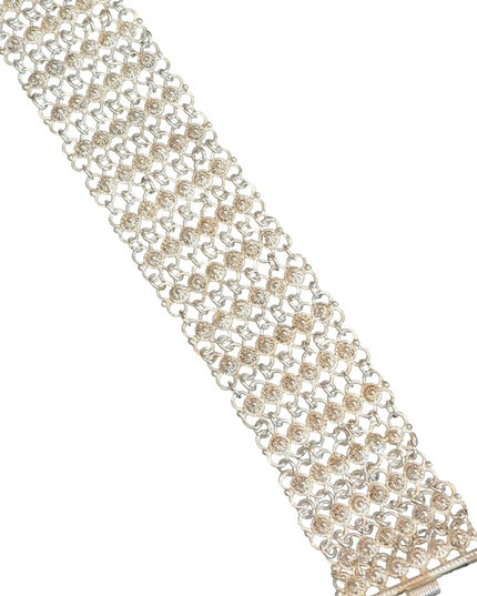 Antique German silver mesh chain link thick bracelet flower buttons Japanese