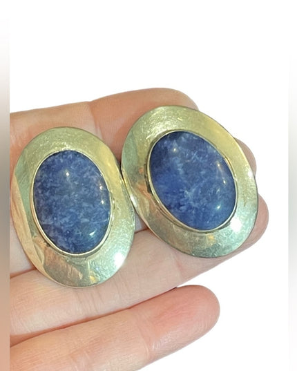 Large vintage Sterling silver 925 Southwestern Navajo style Lapis earrings