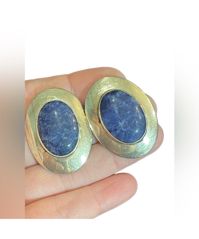 Large vintage Sterling silver 925 Southwestern Navajo style Lapis earrings