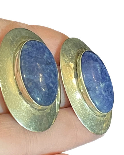 Large vintage Sterling silver 925 Southwestern Navajo style Lapis earrings