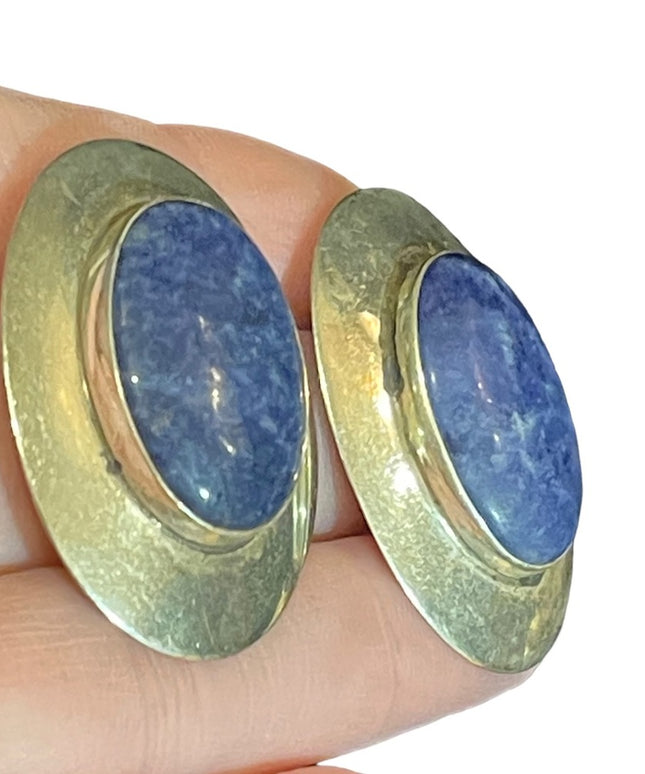 Large vintage Sterling silver 925 Southwestern Navajo style Lapis earrings