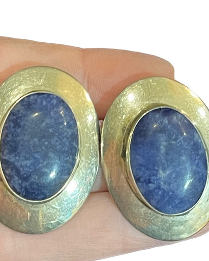 Large vintage Sterling silver 925 Southwestern Navajo style Lapis earrings