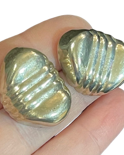 Vintage modernist silver fancy ribbed earrings Southwestern