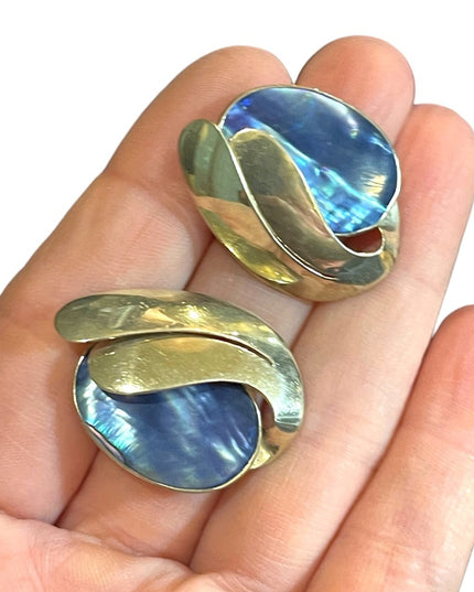 Vintage sterling 925 Modernist 925 blue abalone pearl earrings southwestern