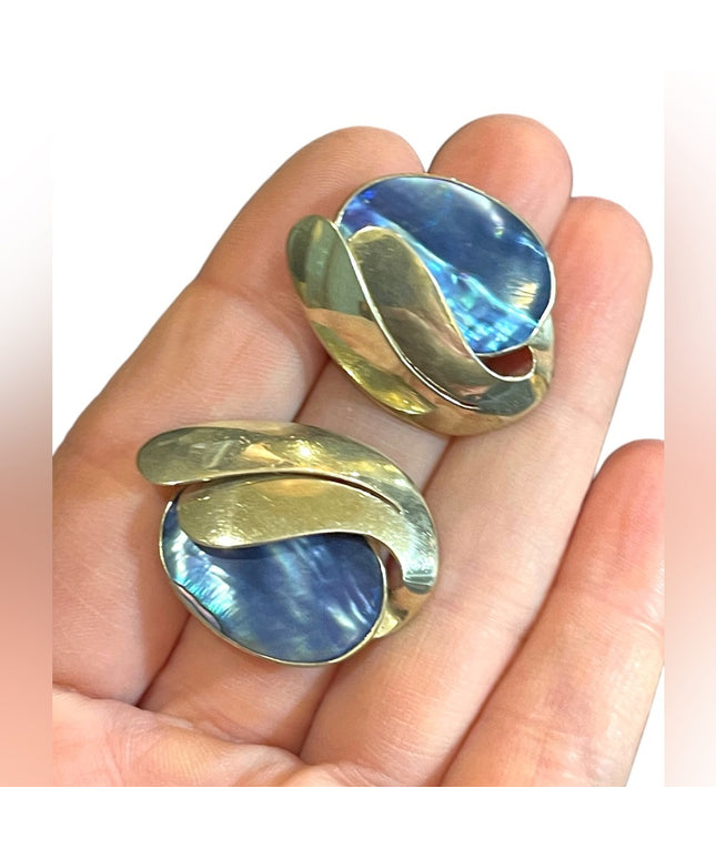 Vintage sterling 925 Modernist 925 blue abalone pearl earrings southwestern