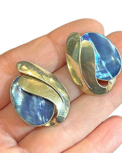 Vintage sterling 925 Modernist 925 blue abalone pearl earrings southwestern