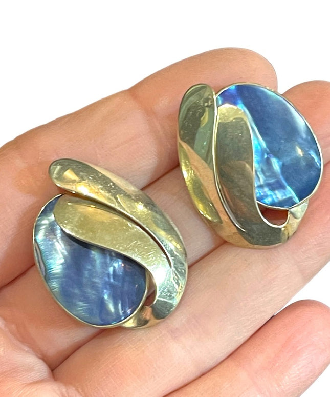 Vintage sterling 925 Modernist 925 blue abalone pearl earrings southwestern