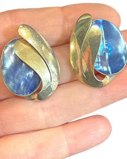 Vintage sterling 925 Modernist 925 blue abalone pearl earrings southwestern