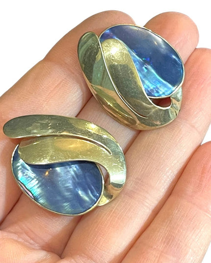Vintage sterling 925 Modernist 925 blue abalone pearl earrings southwestern