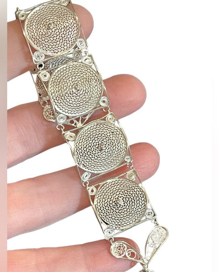 Antique Silver filagree panel link bracelet chinese export 800
