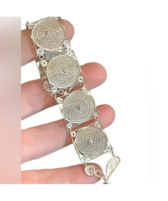 Antique Silver filagree panel link bracelet chinese export 800