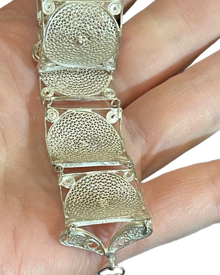 Antique Silver filagree panel link bracelet chinese export 800