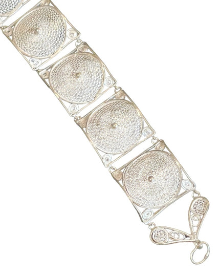Antique Silver filagree panel link bracelet chinese export 800