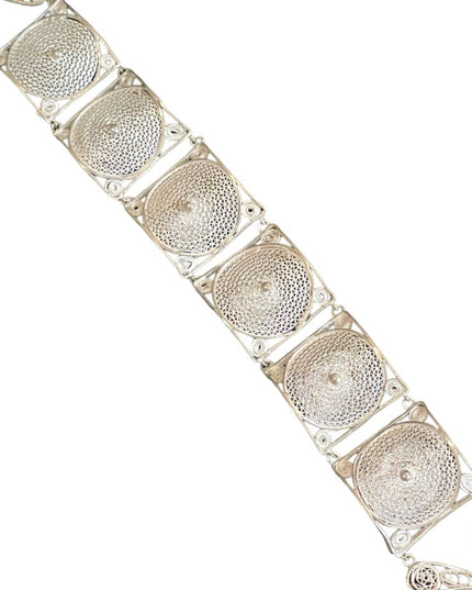 Antique Silver filagree panel link bracelet chinese export 800