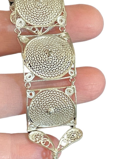 Antique Silver filagree panel link bracelet chinese export 800