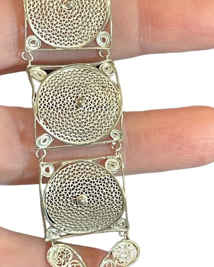Antique Silver filagree panel link bracelet chinese export 800