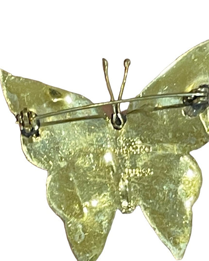 Vintage Mexico Alpaca large butterfly brooch abalone inlay