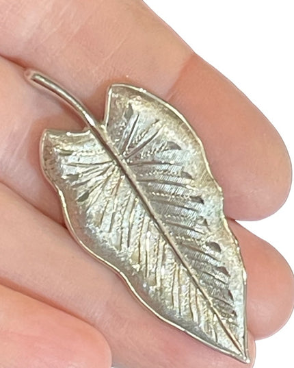 Vintage sterling silver 925 brushed antiqued fancy leaf brooch