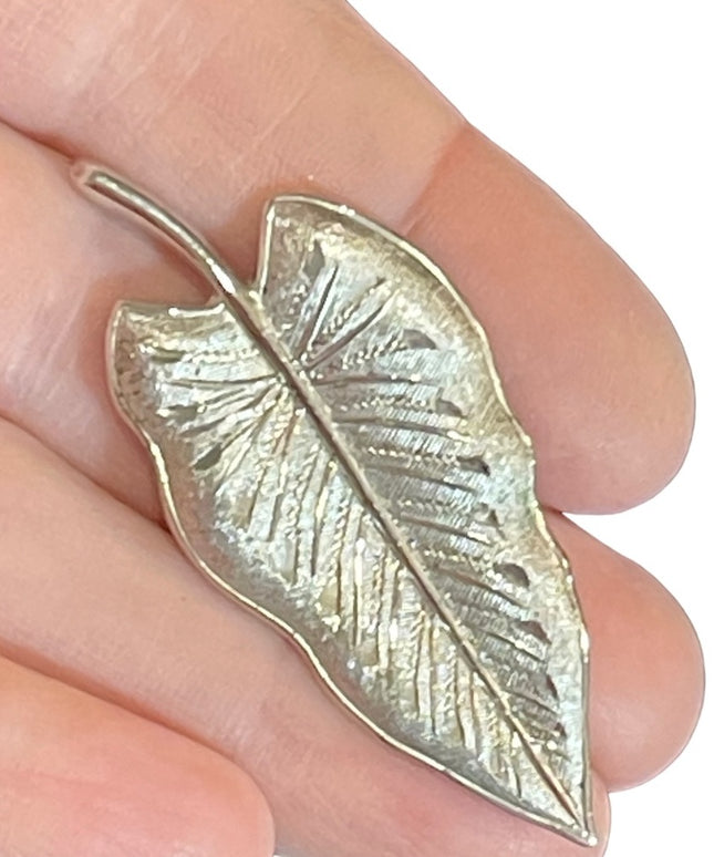 Vintage sterling silver 925 brushed antiqued fancy leaf brooch