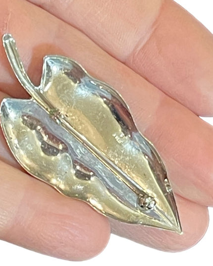 Vintage sterling silver 925 brushed antiqued fancy leaf brooch