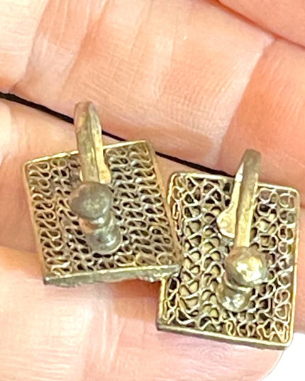 Antique Chinese export Scrimshaw handpainted fancy filagree earrings