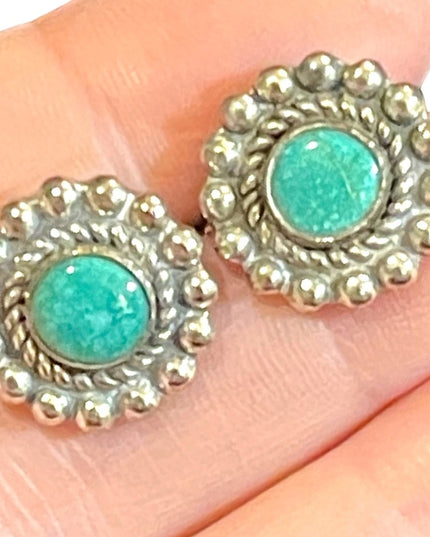 Vintage sterling silver 925 southwestern turquoise handmade round earrings