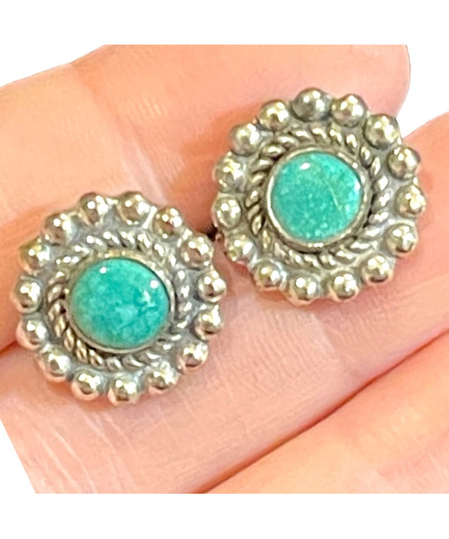 Vintage sterling silver 925 southwestern turquoise handmade round earrings