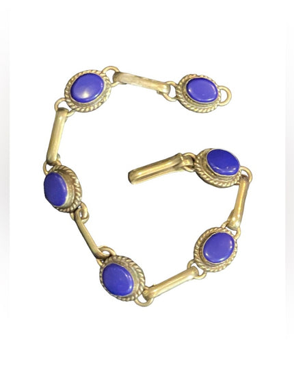 Vintage Mexico Mexican lapis Fancy cab link bracelet silver