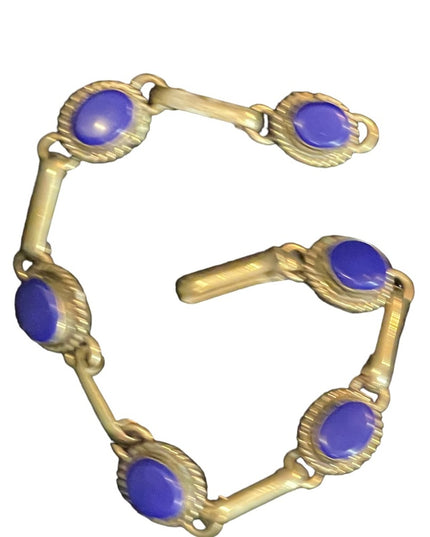 Vintage Mexico Mexican lapis Fancy cab link bracelet silver