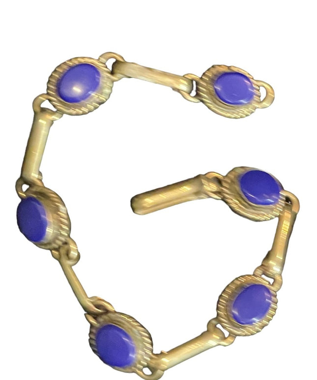 Vintage Mexico Mexican lapis Fancy cab link bracelet silver