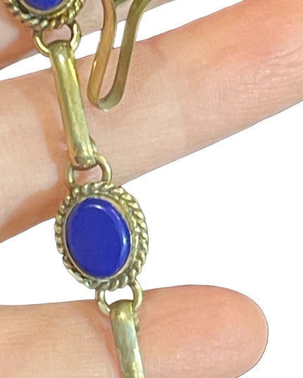 Vintage Mexico Mexican lapis Fancy cab link bracelet silver