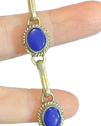 Vintage Mexico Mexican lapis Fancy cab link bracelet silver