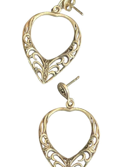 Lovely Sterling silver 925 fancy marcasite filagree large dangle heart earrings