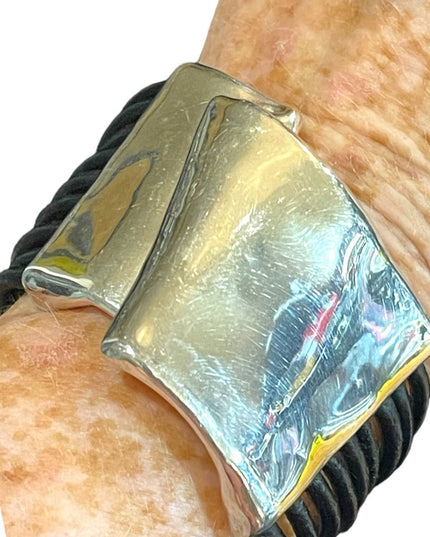 Sterling silver  modernist 925 Israel bracelet multi strand leather strap