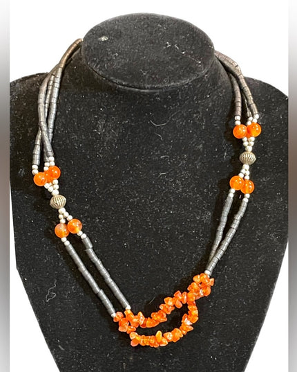 Vintage southwestern style double strand fancy carnelian bead necklace