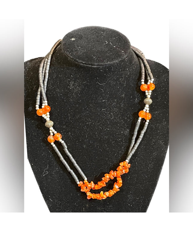 Vintage southwestern style double strand fancy carnelian bead necklace