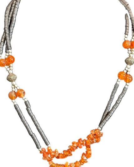Vintage southwestern style double strand fancy carnelian bead necklace