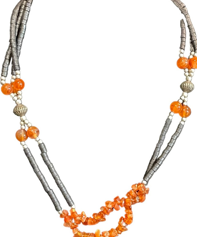 Vintage southwestern style double strand fancy carnelian bead necklace