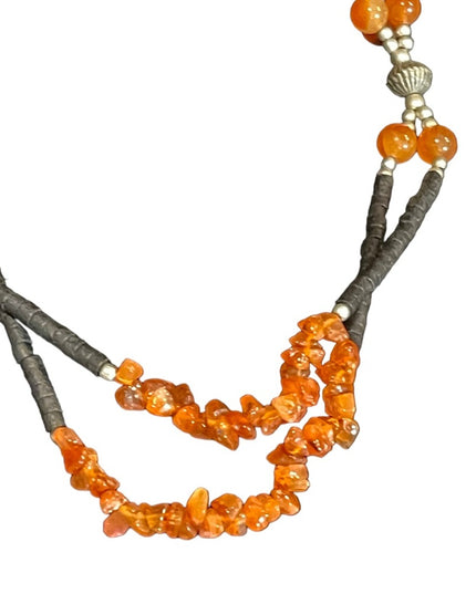 Vintage southwestern style double strand fancy carnelian bead necklace